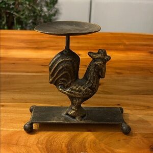 Burnished Heavy Metal Rooster Candle Holder
